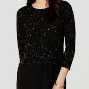 Loft Black Sweater Speckled Crewneck Long Sleeve